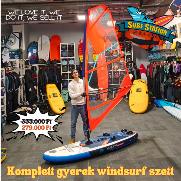 Gyerek Windsurf komplett szett (242-250 L deszka &amp; 2.0-2.5-3.0 vitorla )